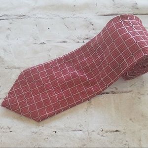 Liz Claiborne Tie Red Silver Blue Grid Silk Necktie Preppy Work Office Wedding